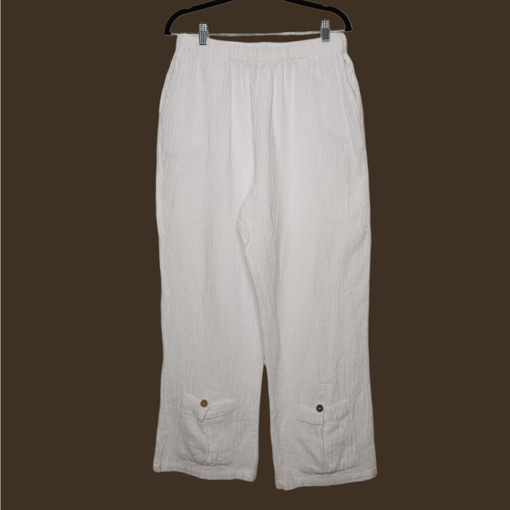y2k Vintage White Boho Coastal Beachy Petsche Large Slacks Pants Bottoms